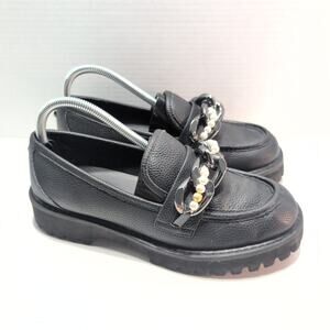 Karl Lagerfeld Black Leather Pearl-Chain Platform Loafers